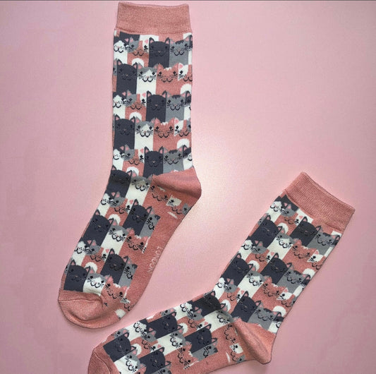 Happy Cats Bamboo Socks Pink